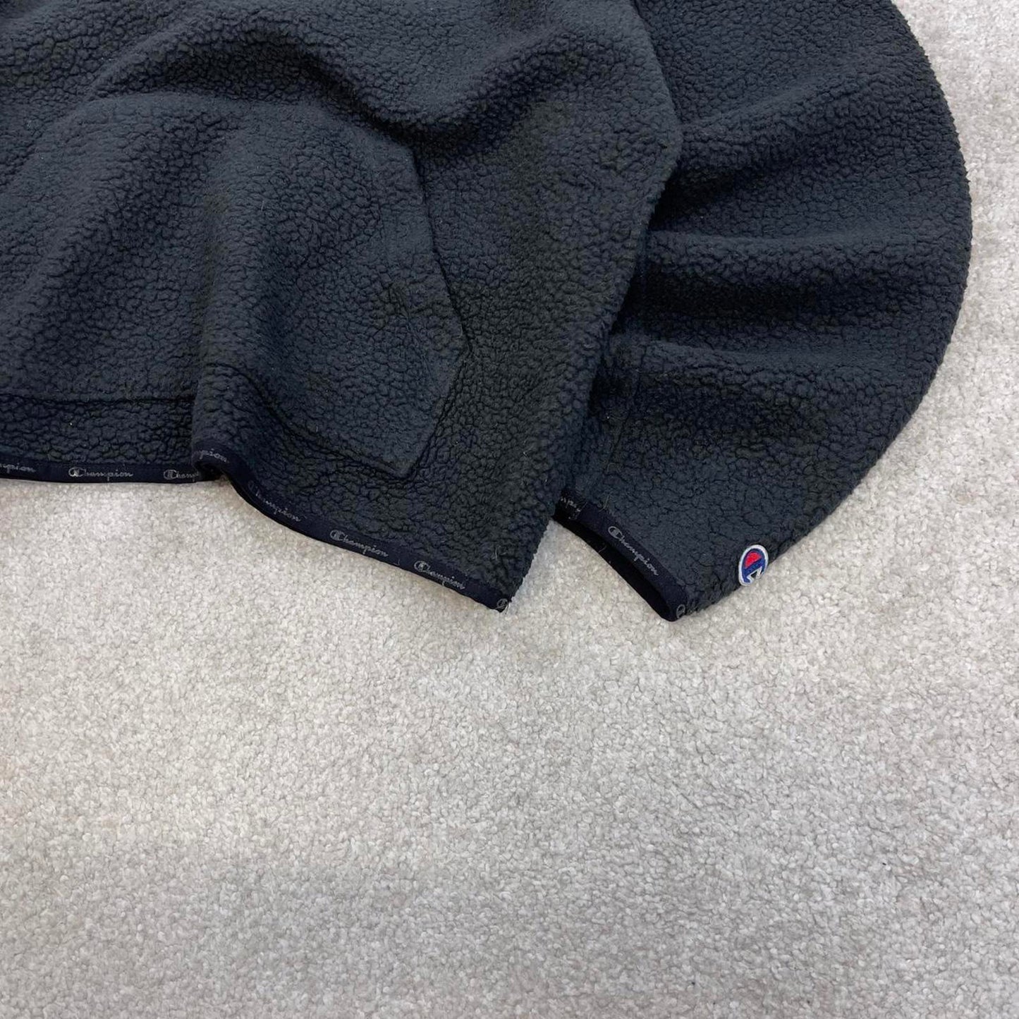 Black Champion technical fleece hoodie Medium Women's cropped y2k style autumn pull over