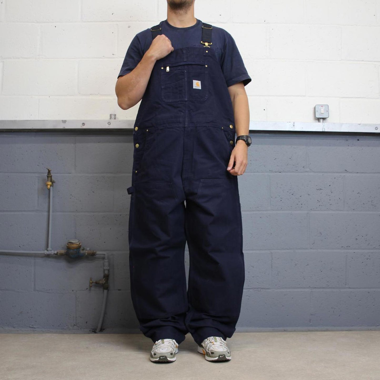 Navy Carhartt dungarees W44L34 mens canvas overalls utility worker
