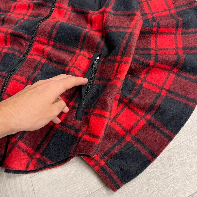 Y2K Columbia checkered fleece shirt red full zip mens large autumnal technical shirt