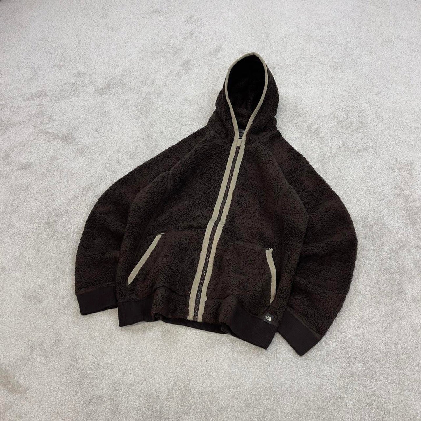North Face high pile technical fleece hoodie XL women's brown full zip y2k teddy bear style autumn