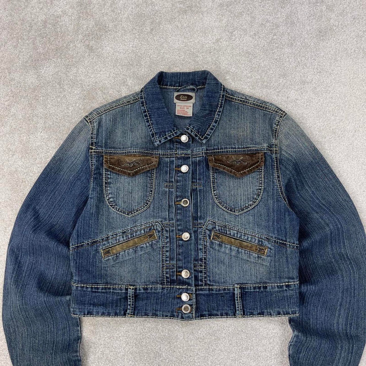 Elite Jeans denim jacket 2X women's blue western Cinch denim cowgirl cropped jacket