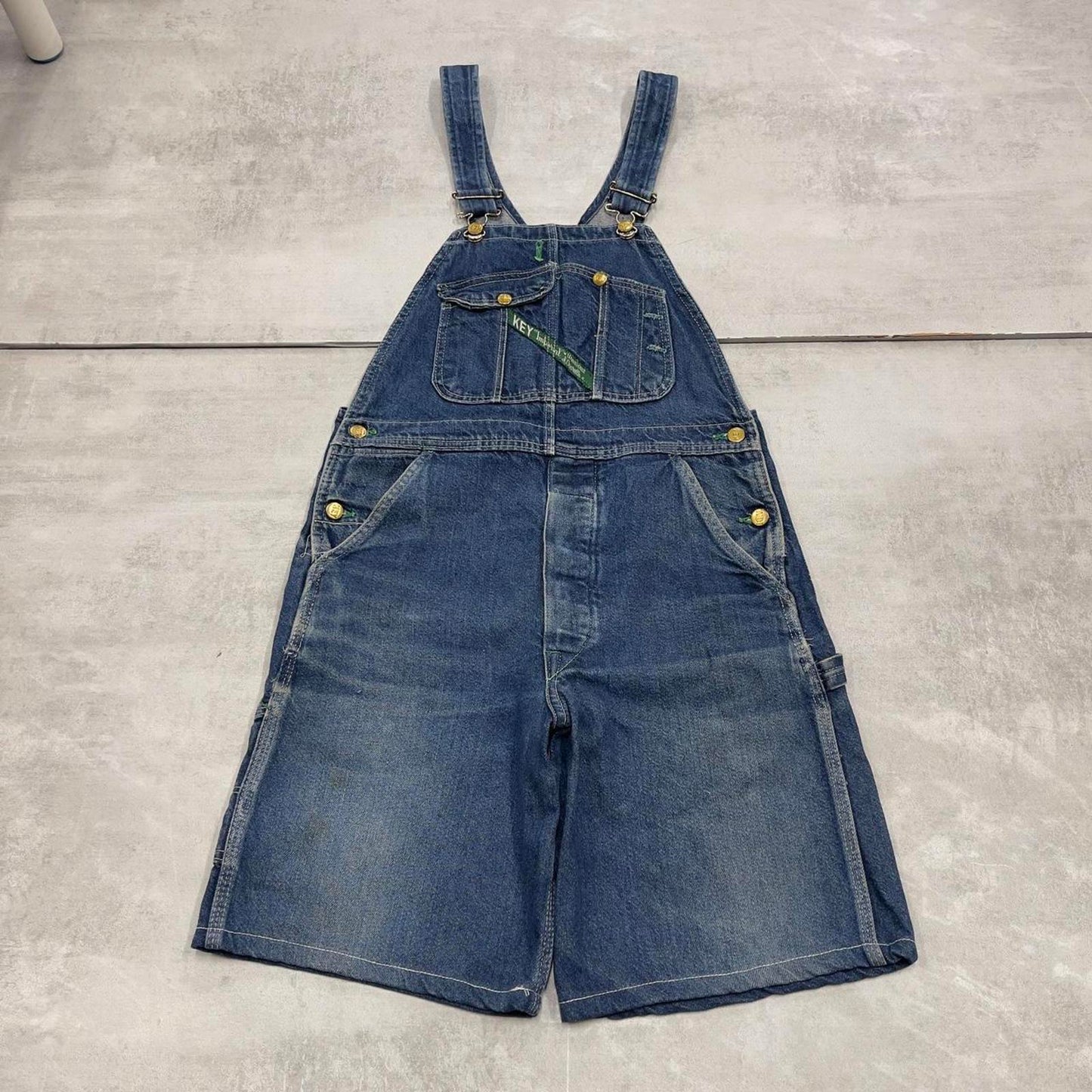 Vintage Key dungaree shorts W32 USA blue mens denim overalls