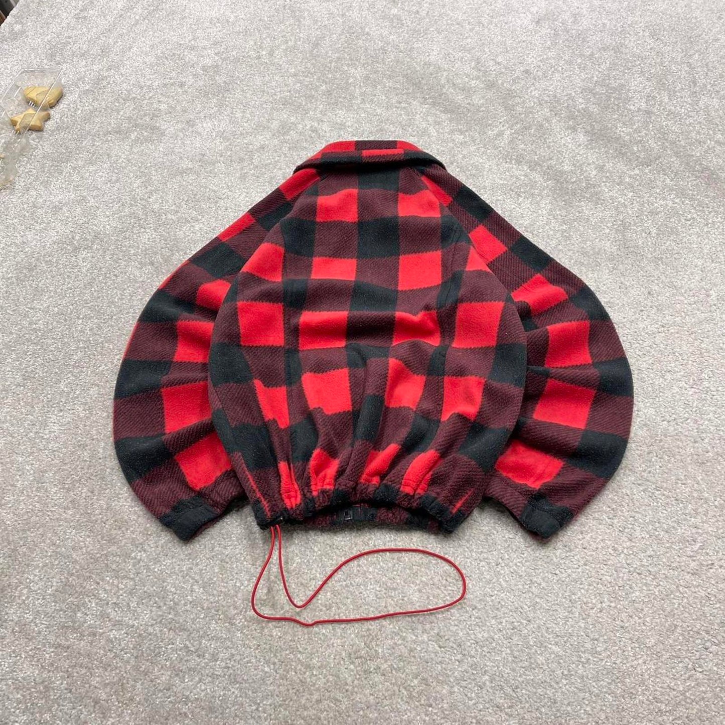 00s Columbia technical fleece S women's red check full zip up y2k style autumn adjustable waist
