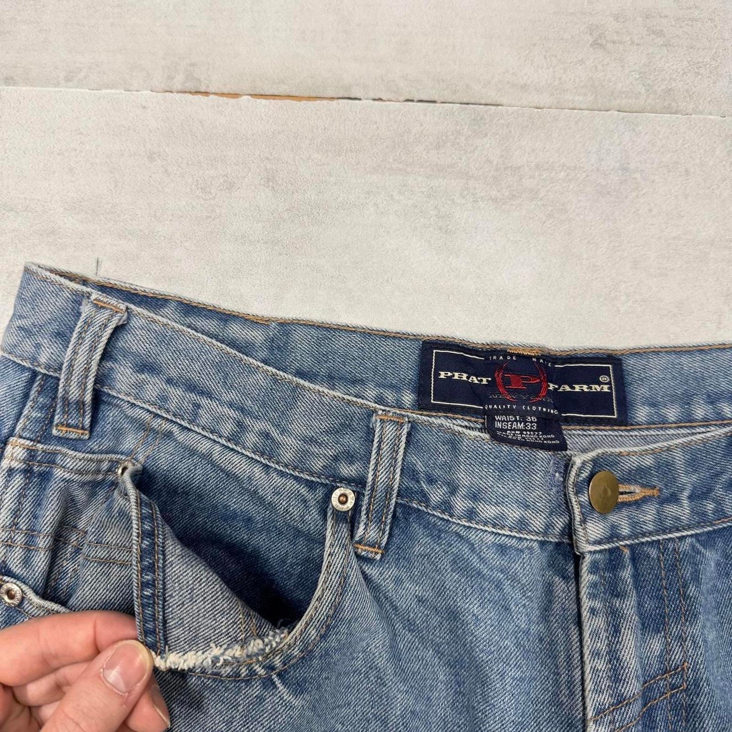 Vintage Baggy Phat Farm carpenter jeans W36L30 tape detail y2k style baggy cargos