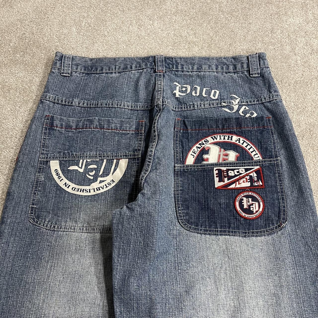 PACO extra baggy embroidered jeans y2k blue patchwork denim wide leg fit embroidered & printed