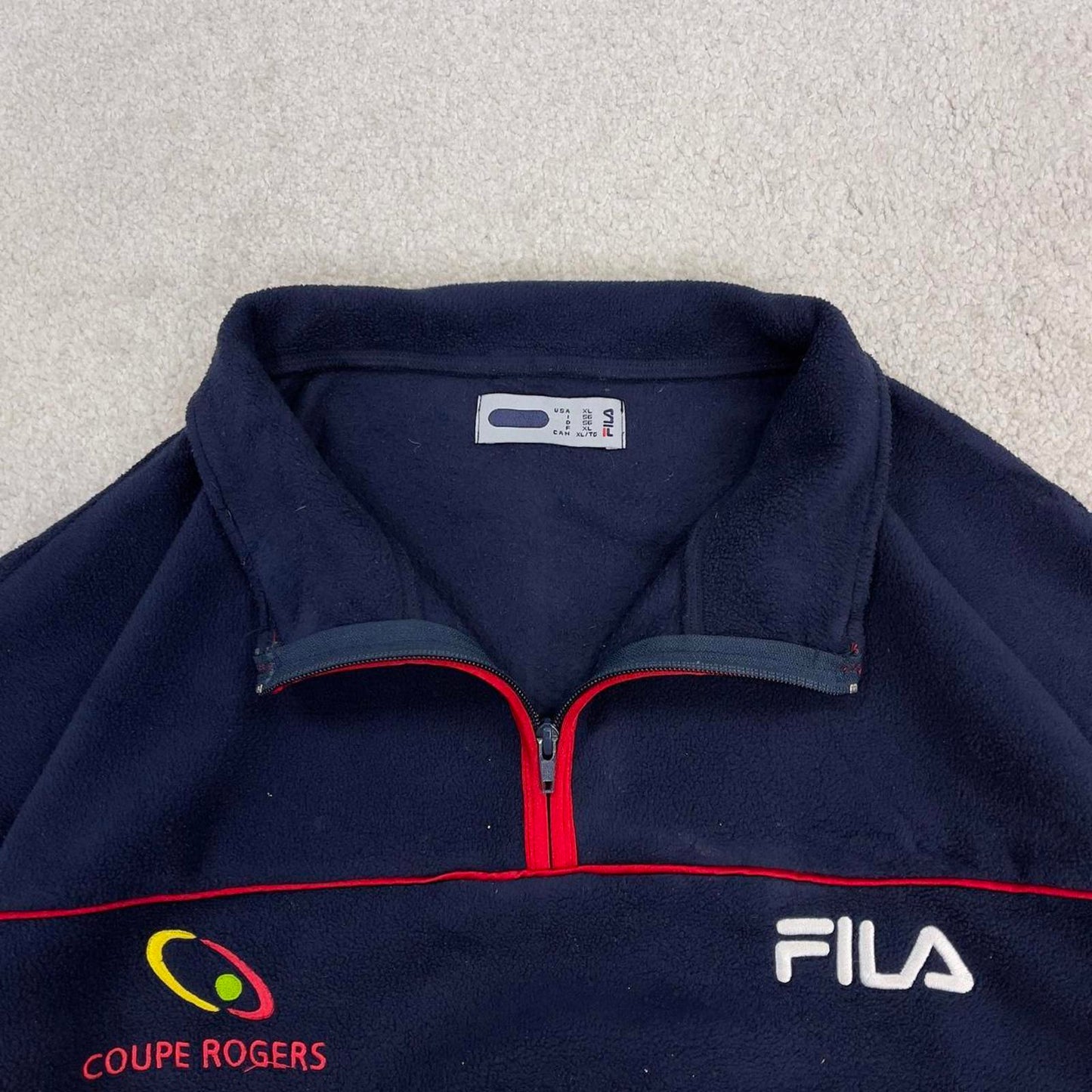 Y2K FILA us open series fleece XL navy coupe rogers pullover 1/4 zip embroidered design