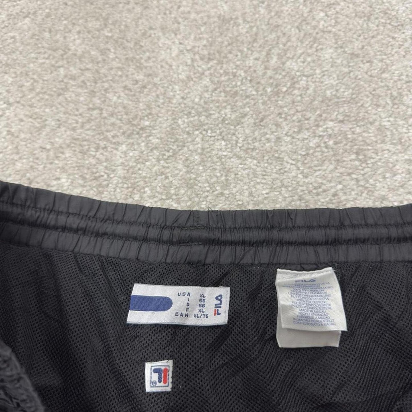 FILA baggy tracksuit bottoms y2k black Loose lined embroidered drawstring track pants