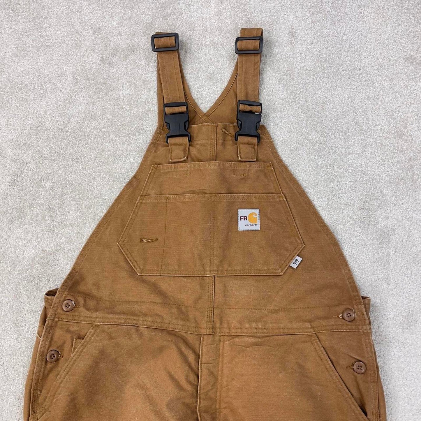 Tan Carhartt FR dungarees W42L36 padded canvas overalls 90s style fire resistant utility workwear