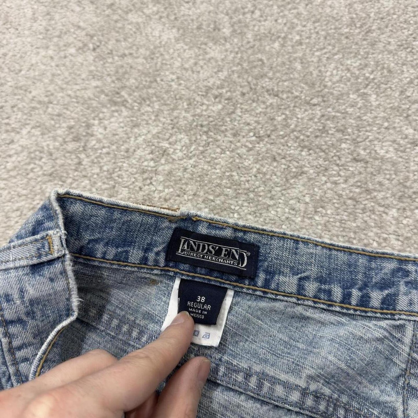 Denim carpenter shorts cargo blue Lands End loose leg skater style surf jorts
