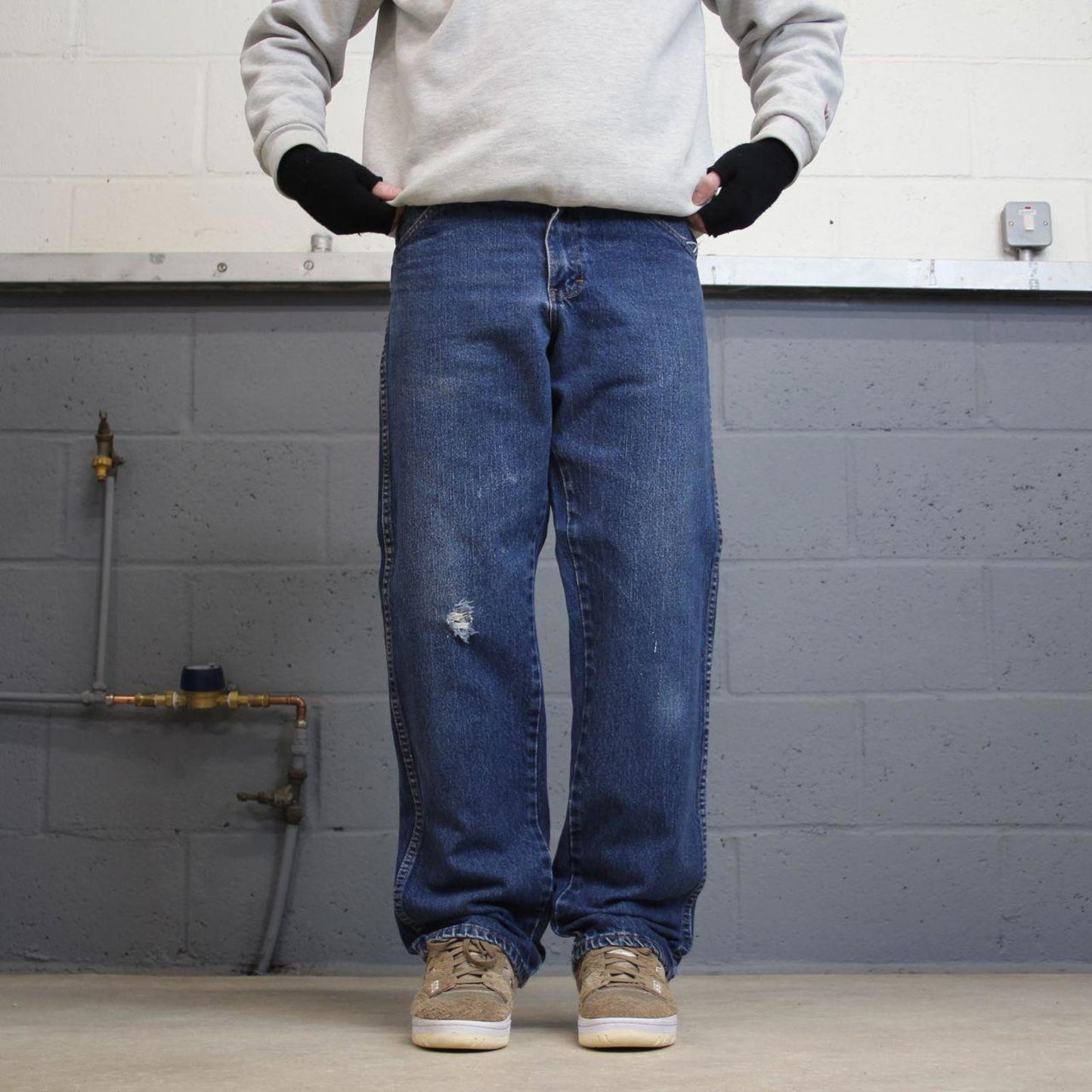 90s Dickies jeans casual workwear W32L32 loose blue 90s skate style thick denim pants streetwear