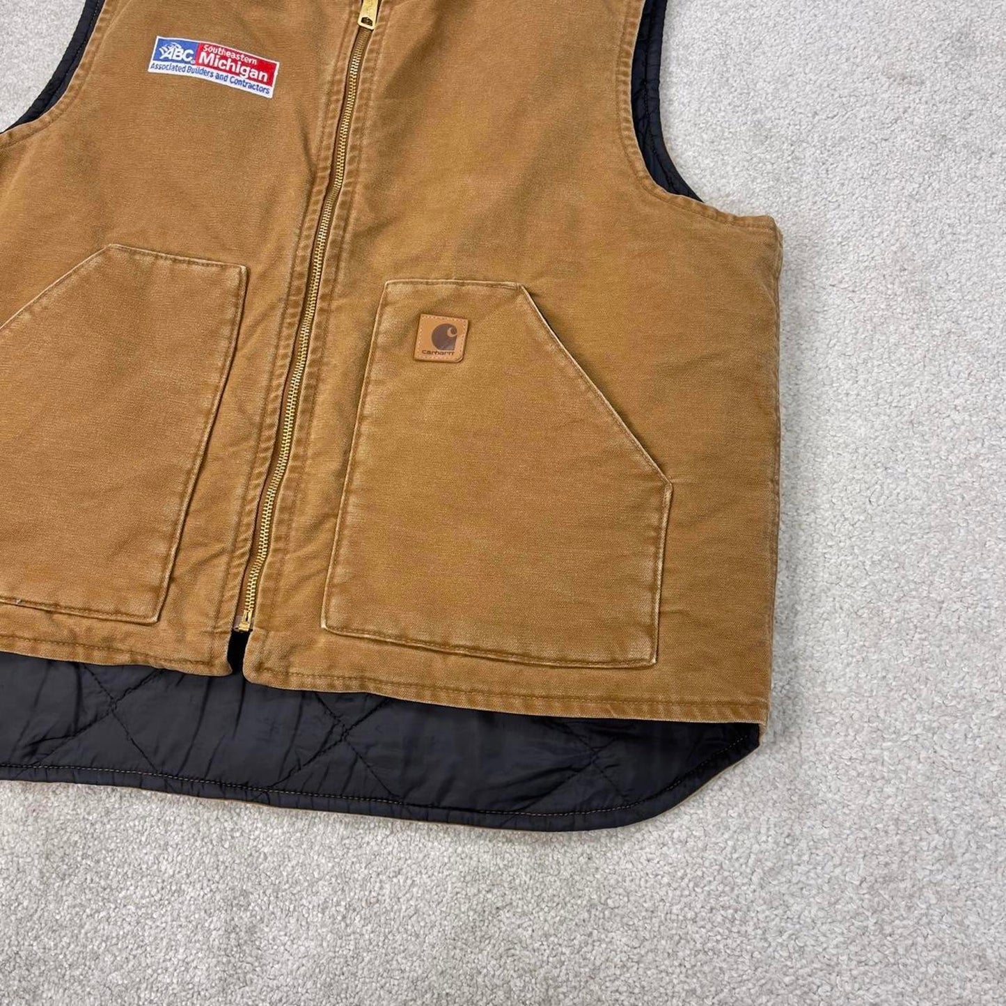 Tan Carhartt gilet XL thick canvas padded body warmer vest embroidered design American