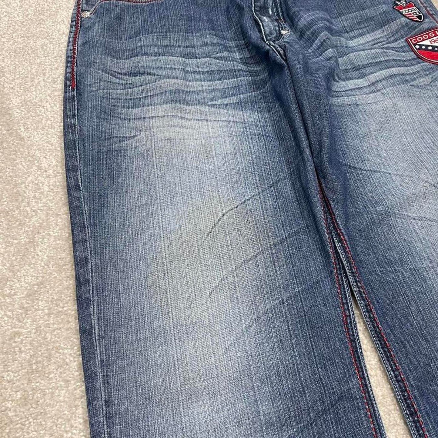 Vintage y2k embroidered COOGI jeans W34L34 loose blue denim embroidered skate style hip hop pants