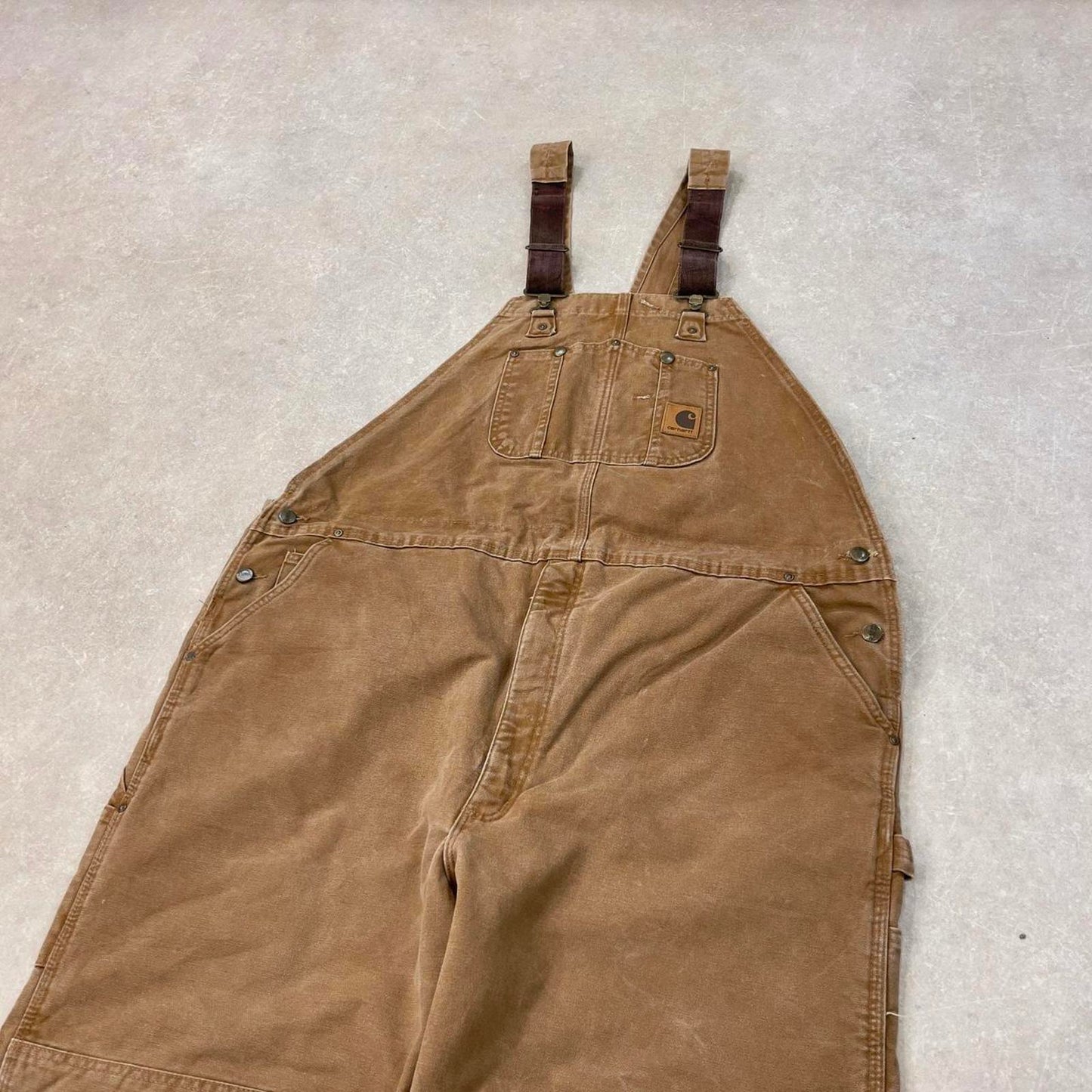 Tan Carhartt dungarees W48 L32 mens canvas overalls utility worker