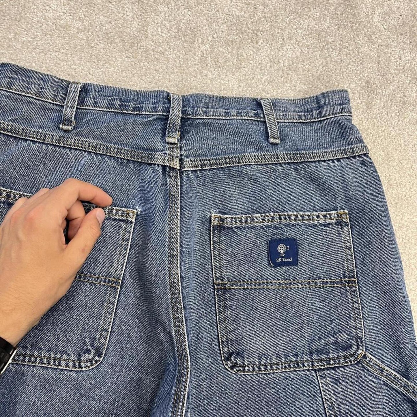Denim carpenter shorts Y2K cargo blue RK Brand loose skater style surf jorts