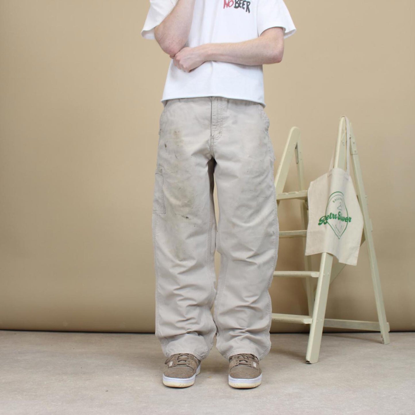 Beige Carhartt carpenter trousers W34L32 loose 90s style skater cargo pants