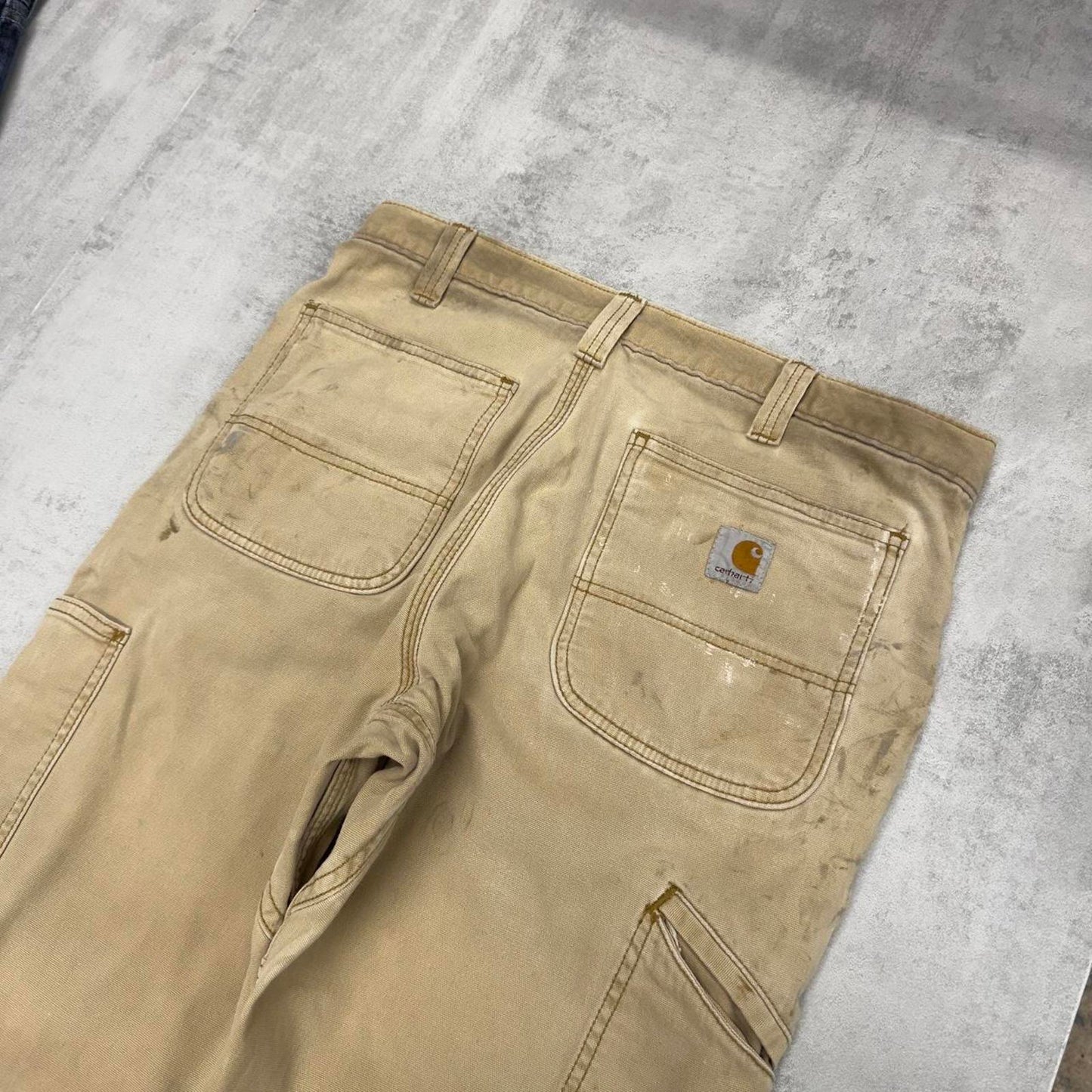 Mens Carhartt carpenter pants W32 L32 tan relaxed cargo skater trousers