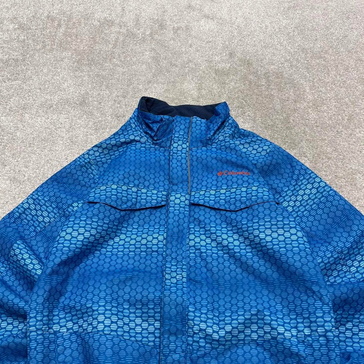 Y2K Columbia waterproof windbreaker jacket blue Patterned technical coat with pockets