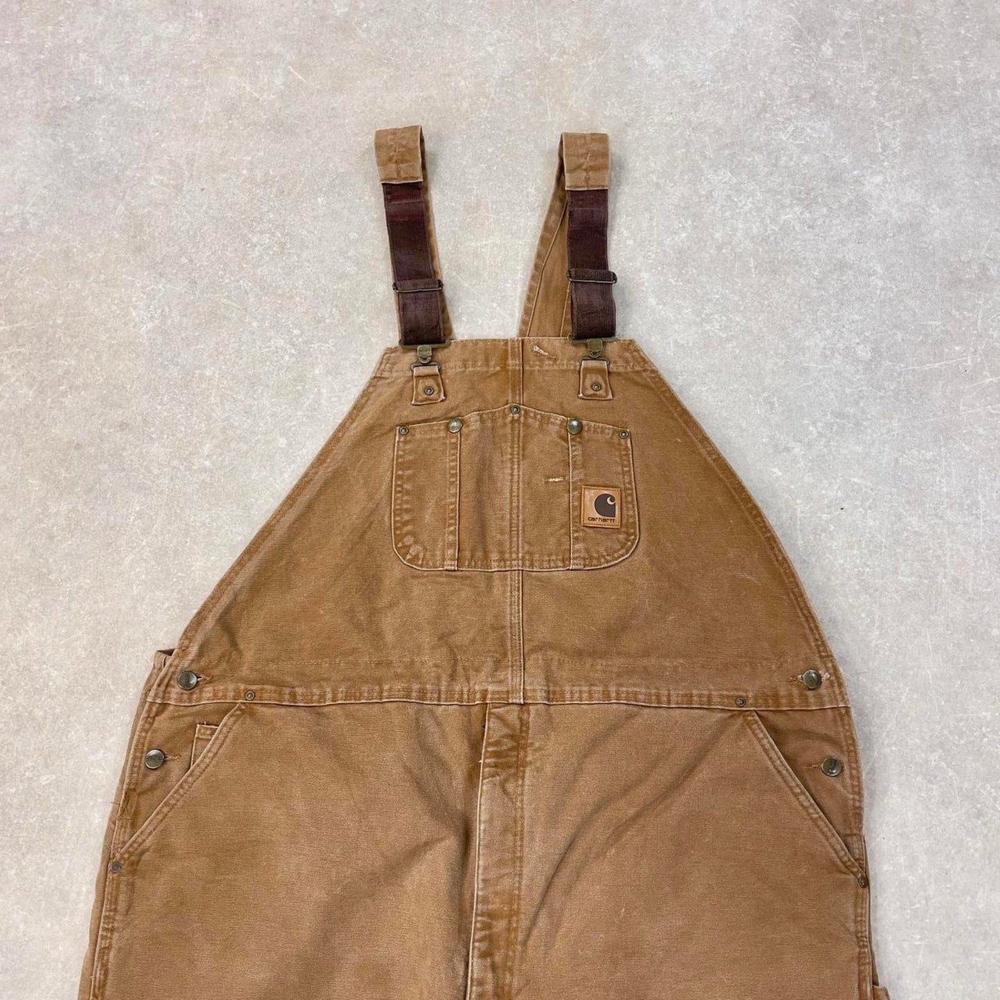 Tan Carhartt dungarees W48 L32 mens canvas overalls utility worker
