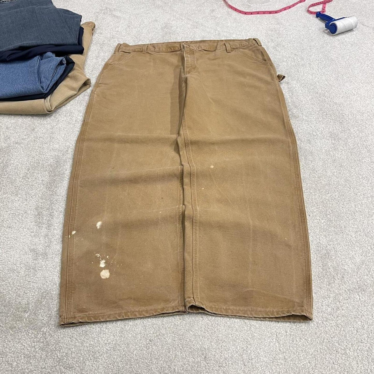 Carhartt baggy carpenter jeans wide leg tan brown Thick canvas skate cargo work pants