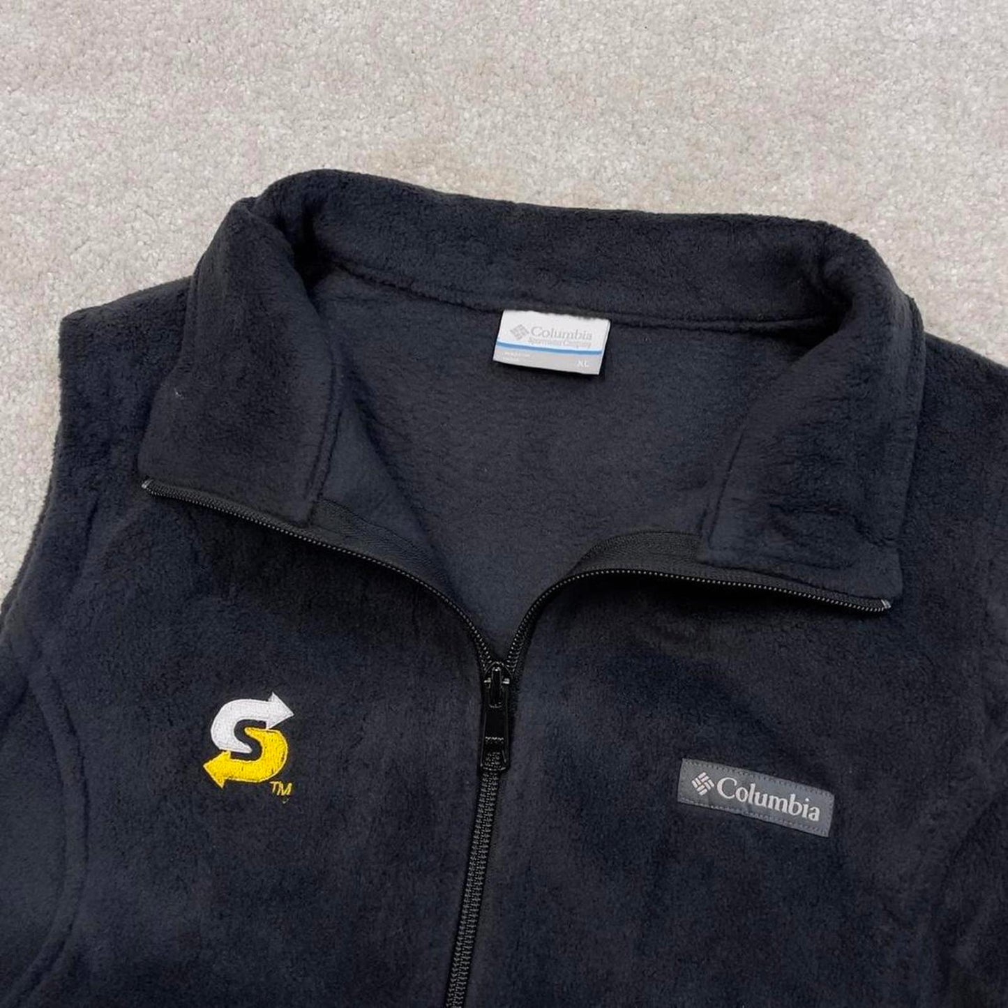 Y2K Womens Columbia technical fleece gilet XL black zip up Subway logo