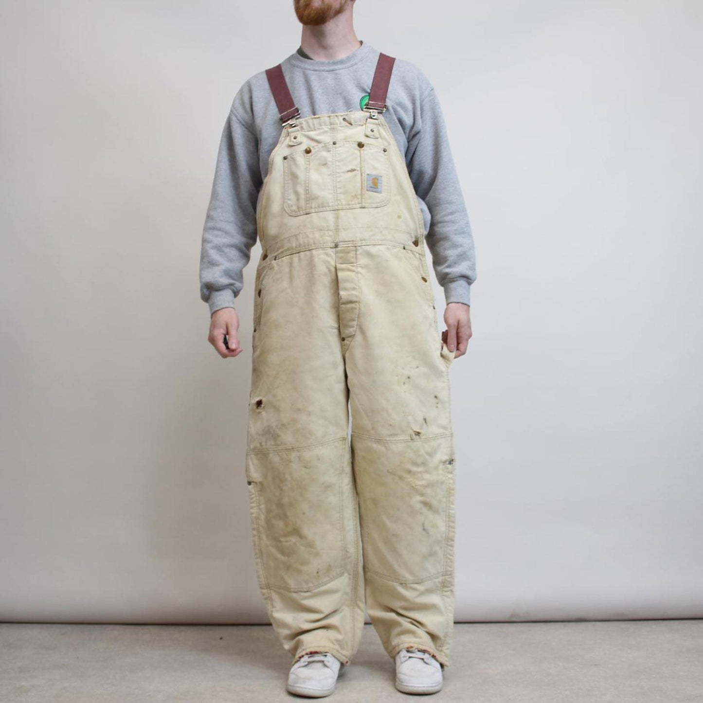 Carhartt overalls W38 L28 mens quilt lined canvas dungarees beige utility worker