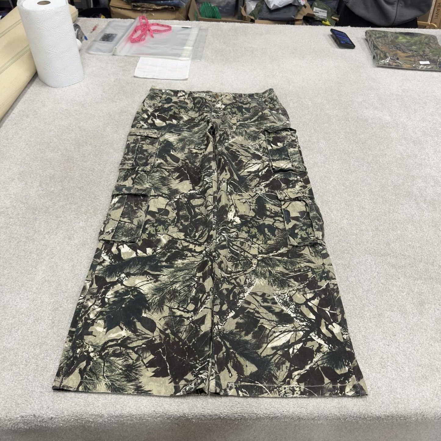 Baggy camo cargo pants XL green