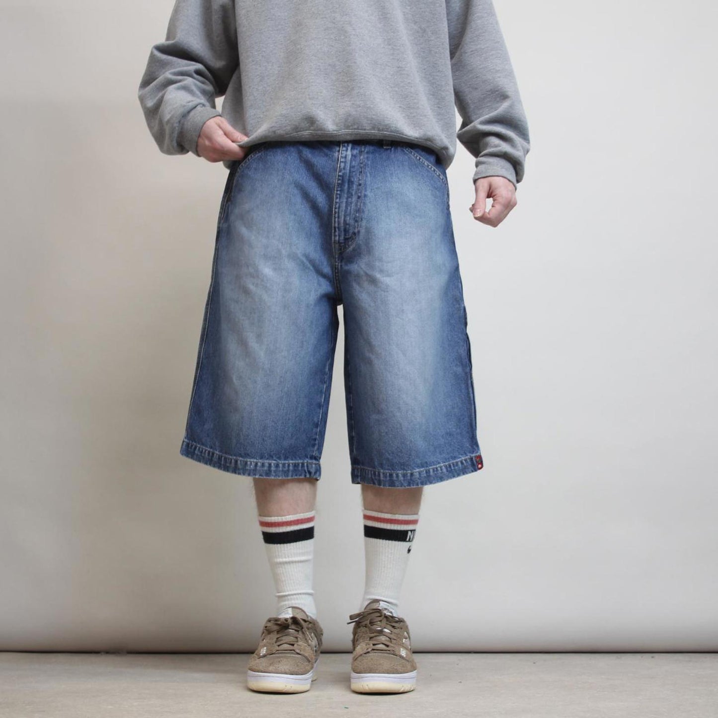 Mens baggy Ecko carpenter jorts W34 blue wide leg 90s style cargo shorts