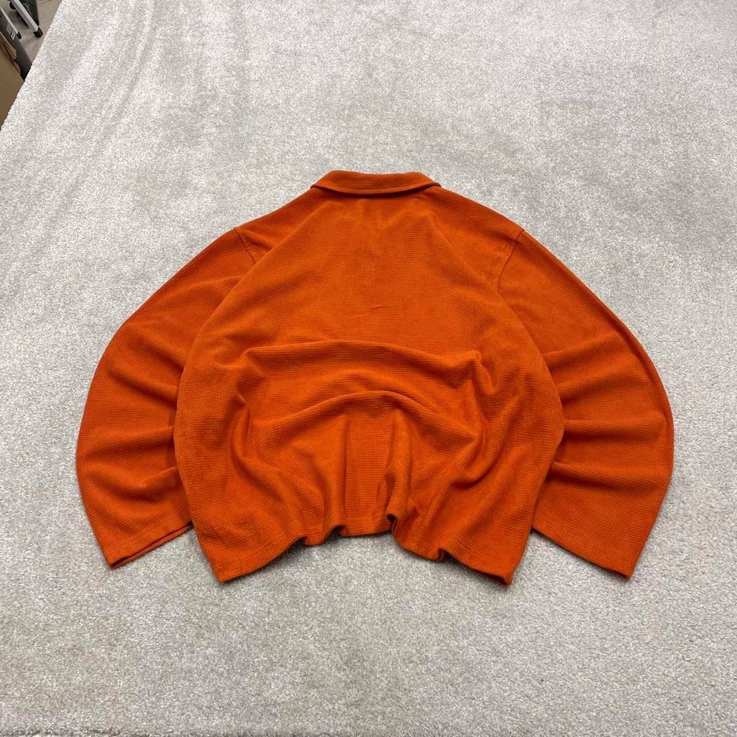 Starter technical fleece XL orange y2k style embroidered logo autumn winter 1/4 zip waffle knit