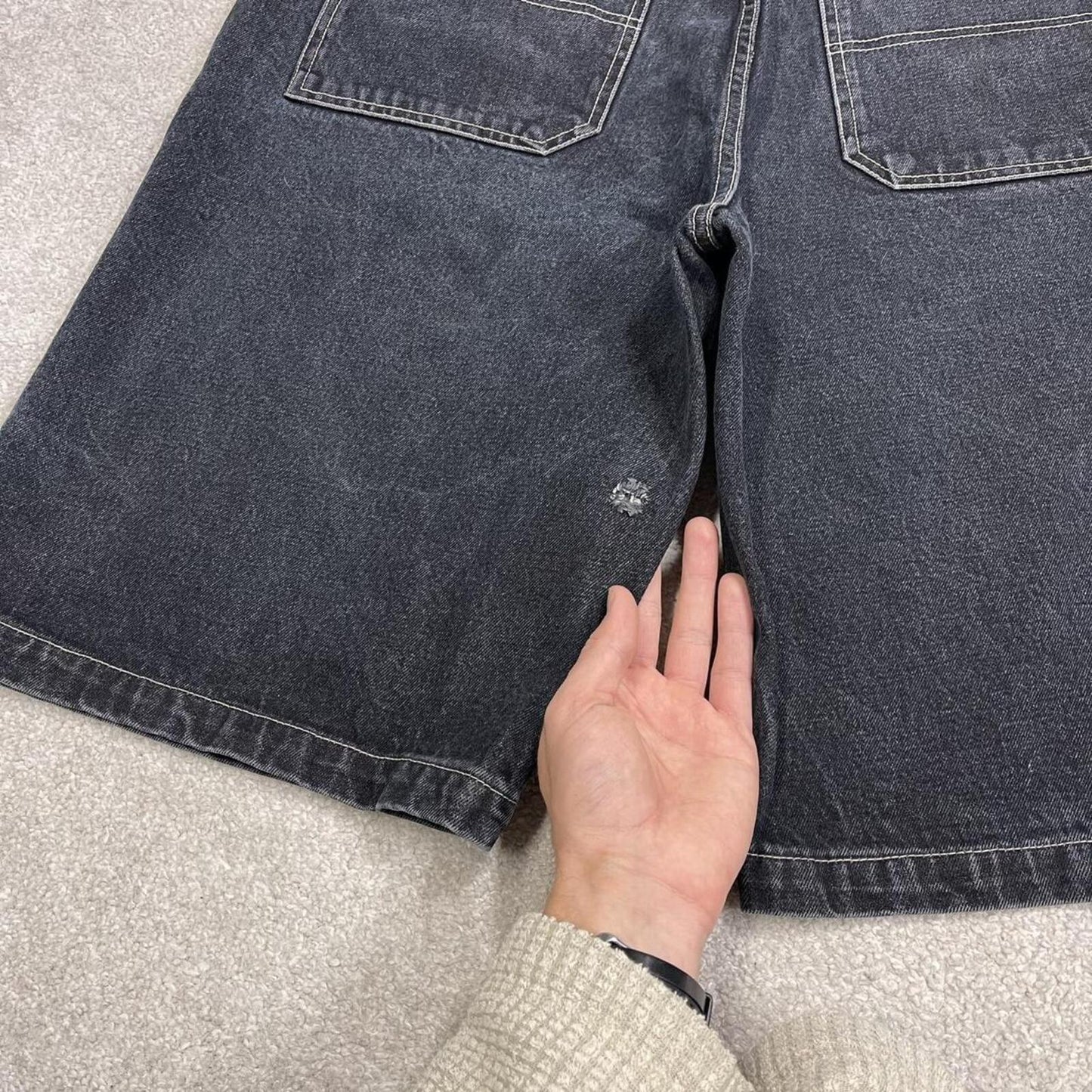 Y2k extra baggy black denim shorts Anchor Blue baggy fit surf style jorts