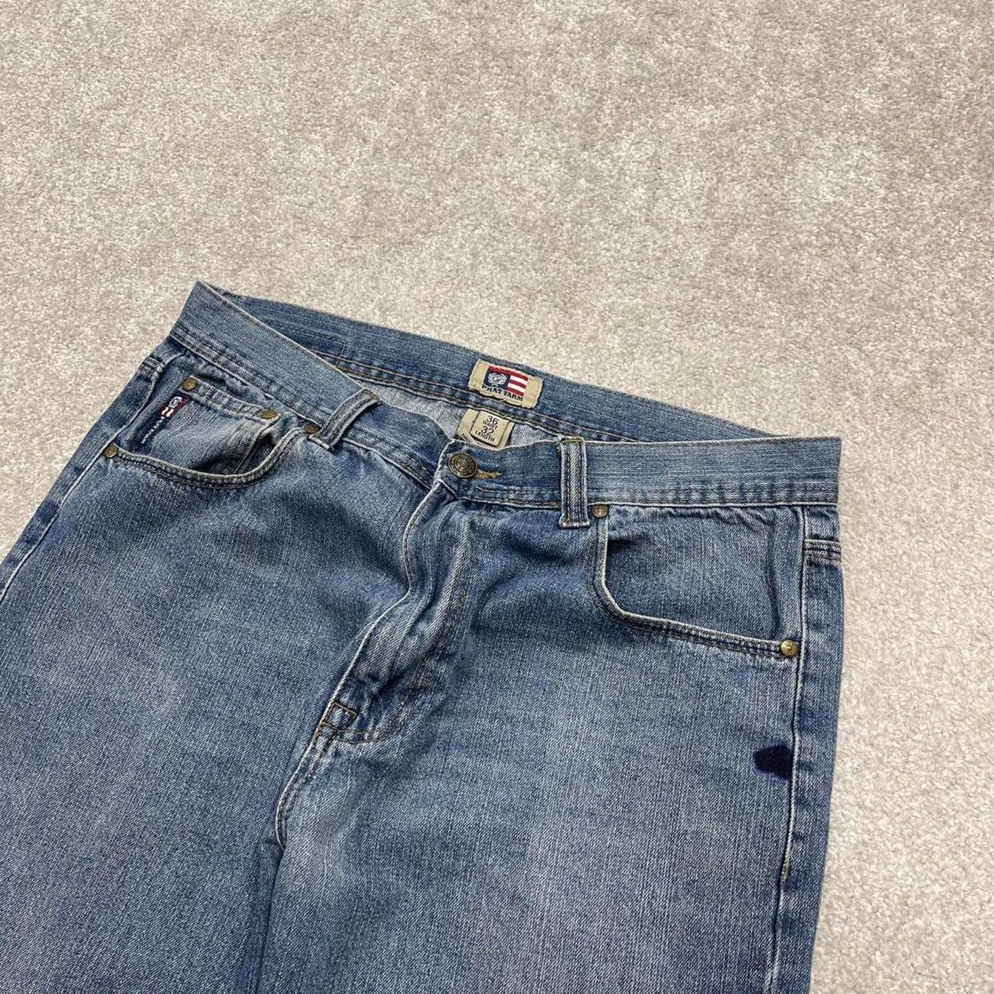 90s y2k Phat Farm jeans W36L32 loose blue denim embroidered skate style hip hop pants