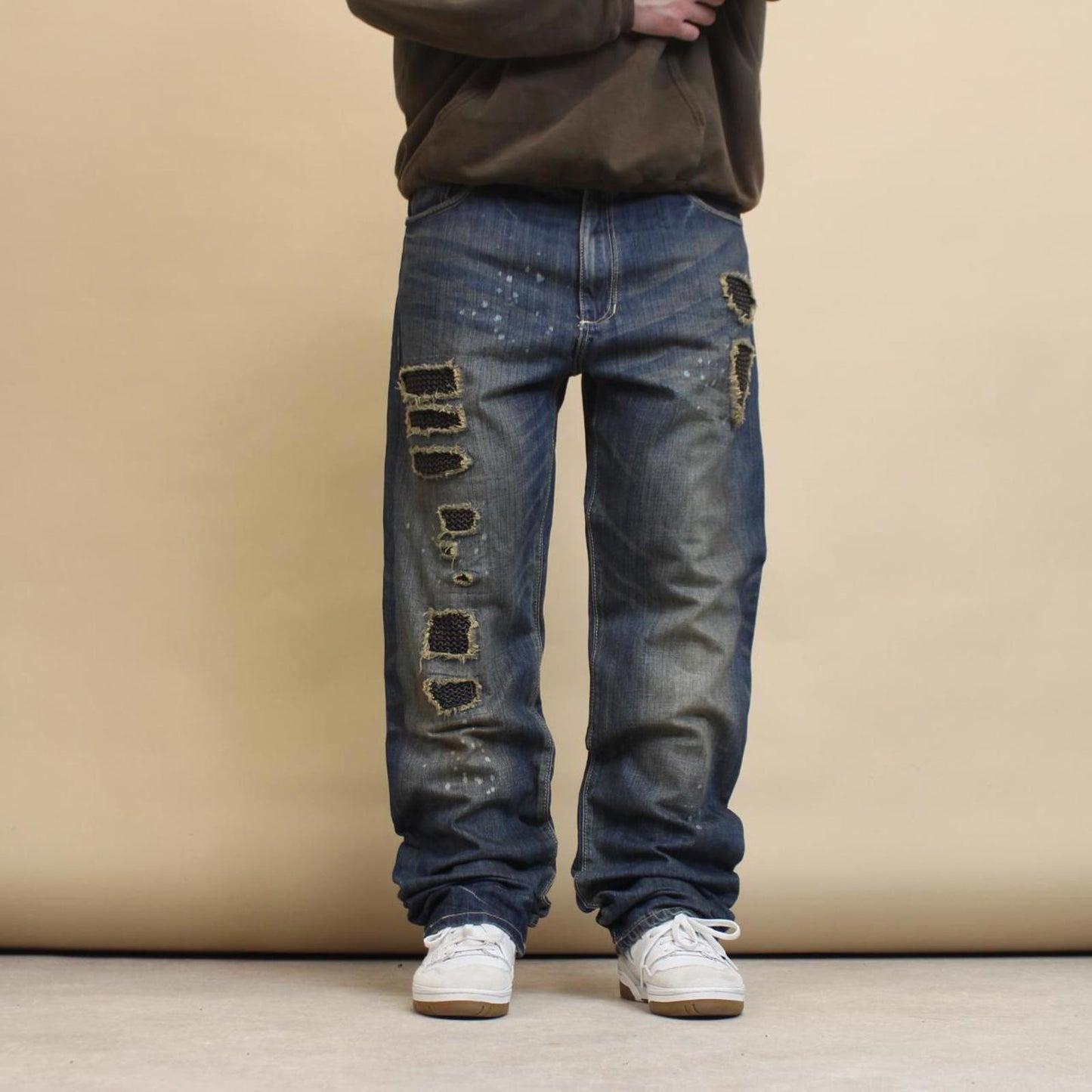 Blue Sean John jeans W38 loose denim y2k hip hop distressed chain design