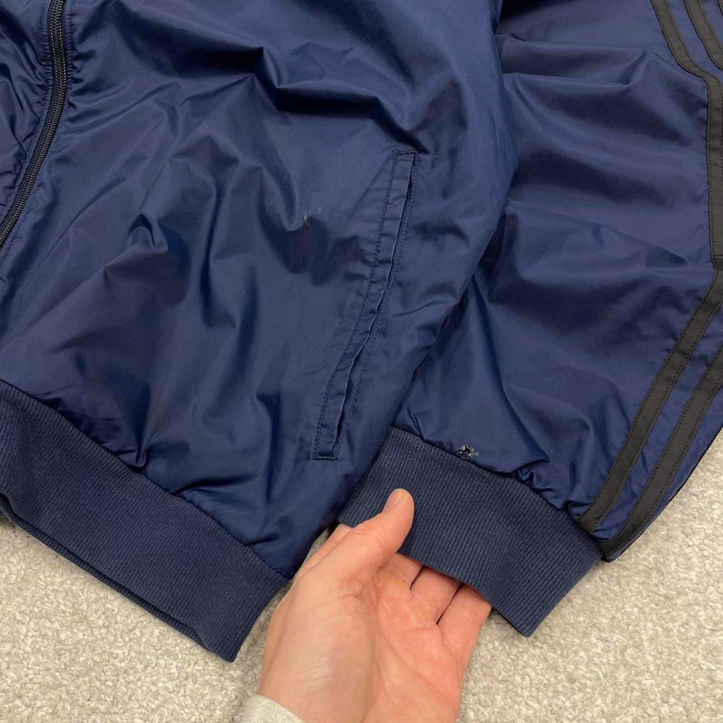 Vintage Y2K adidas reversible windbreaker jacket navy Hooded side stripe technical coat