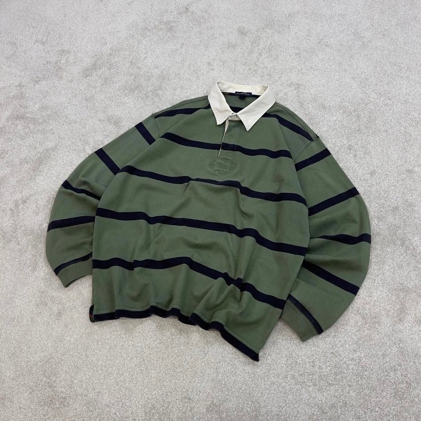 Green Land's End Vintage-Inspired Rugby Shirt XL classic striped long sleeve button up boxy fit