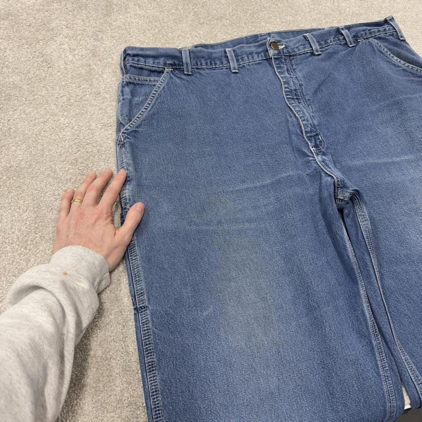Baggy Carhartt carpenter jeans work pants blue Loose wide leg denim cargo skate style workwear