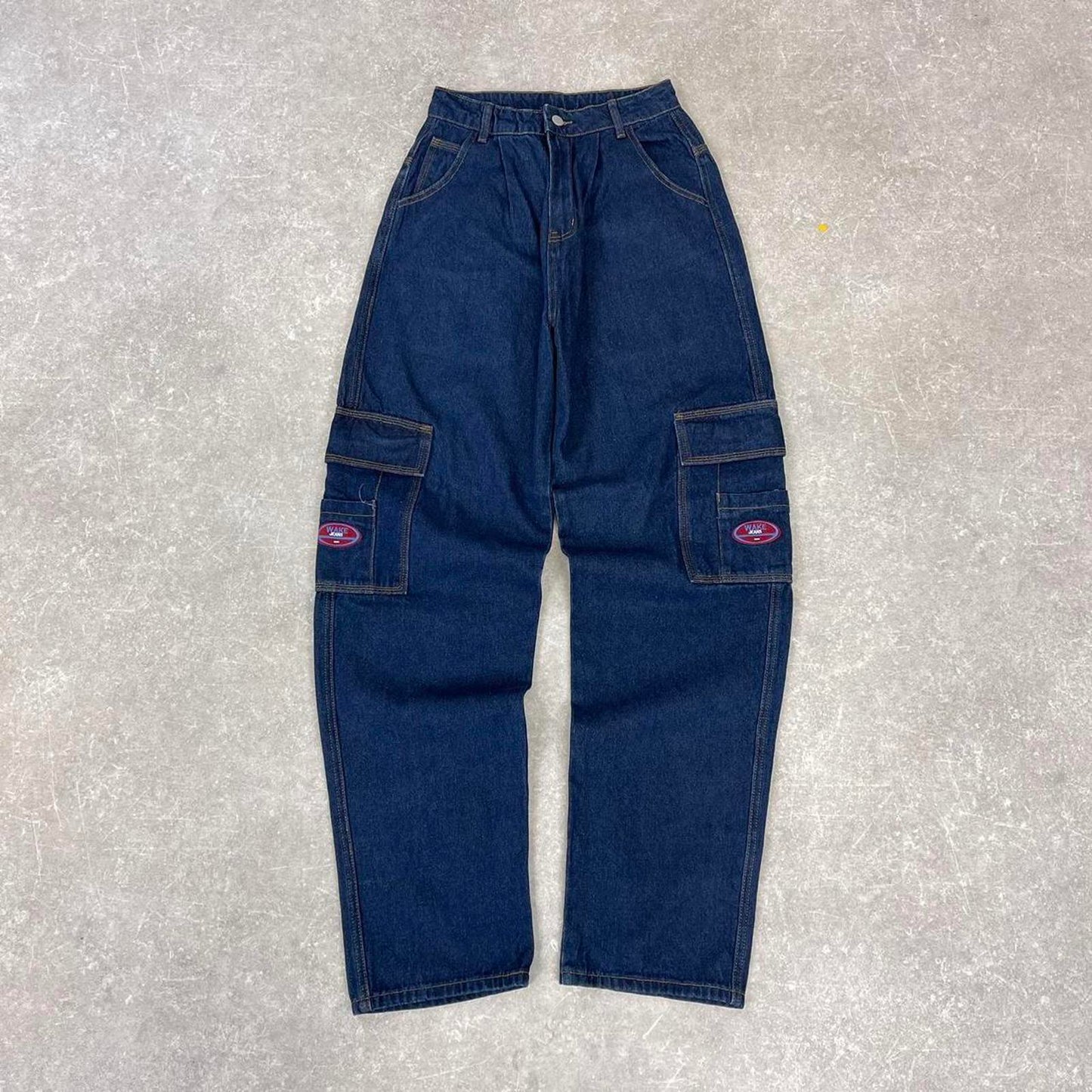 Blue embroidered Wake cargo jeans W25L33 y2k style cargos