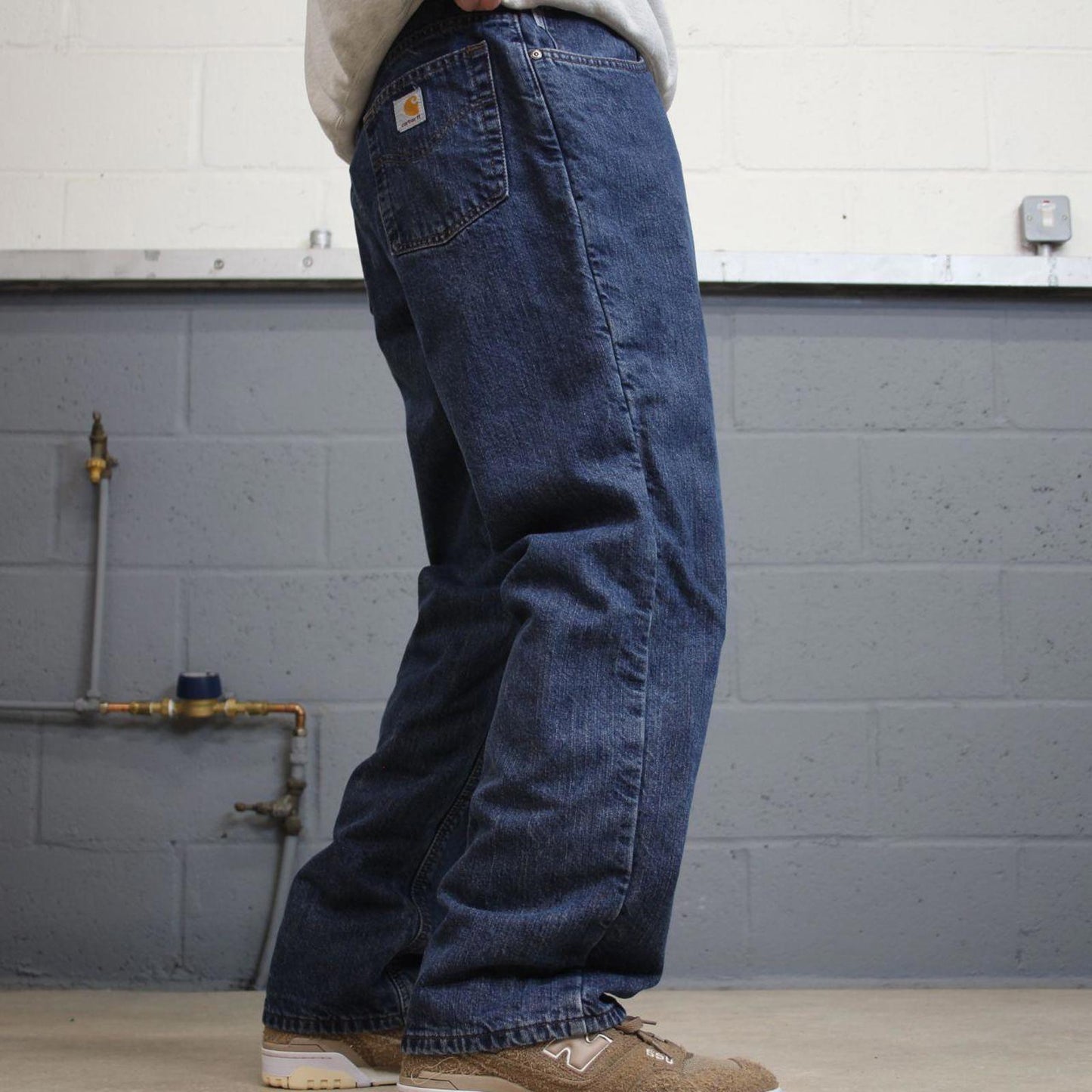 Y2K women's Carhartt jeans flannel lined blue Loose thick denim workwear pants