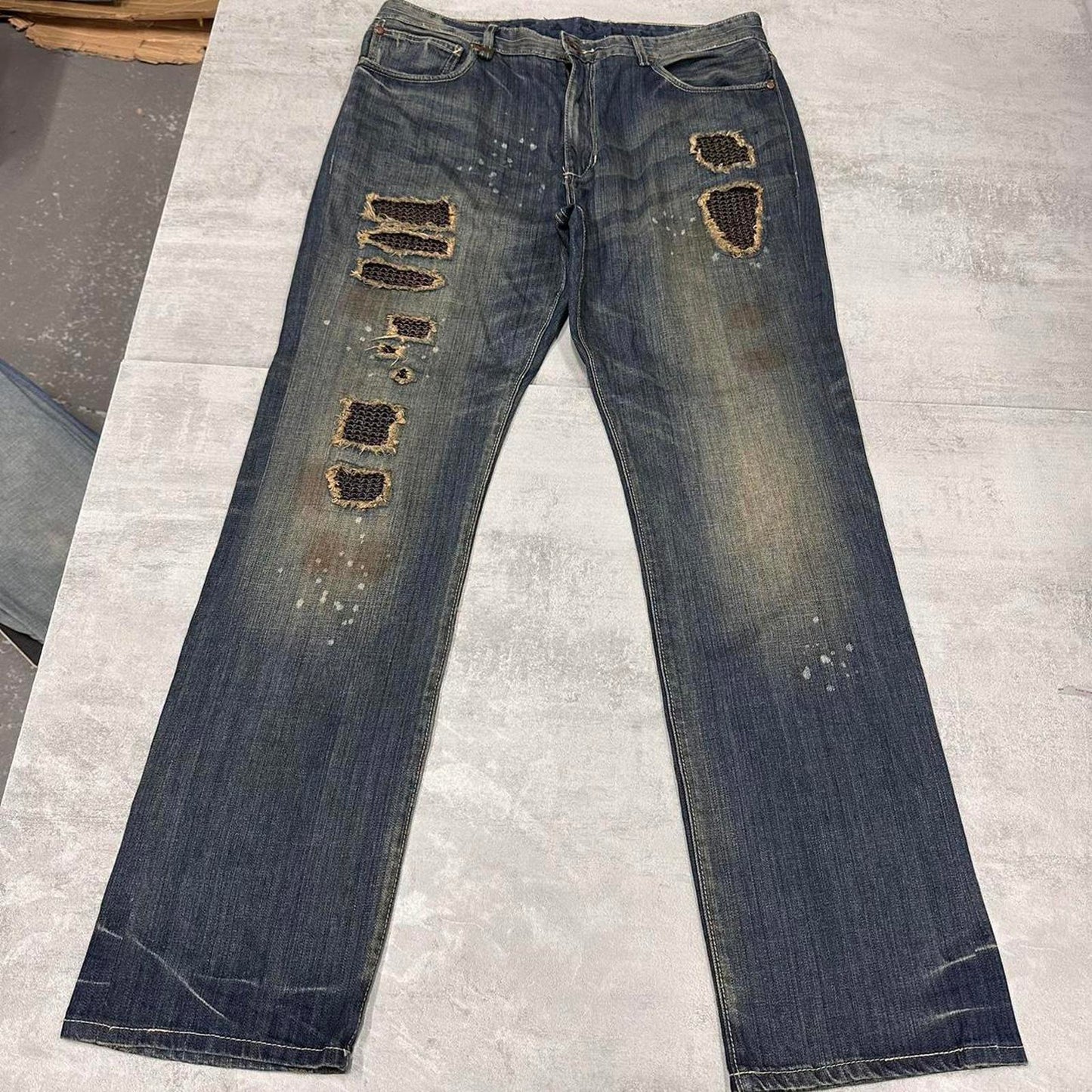 Blue Sean John jeans W38 loose denim y2k hip hop distressed chain design
