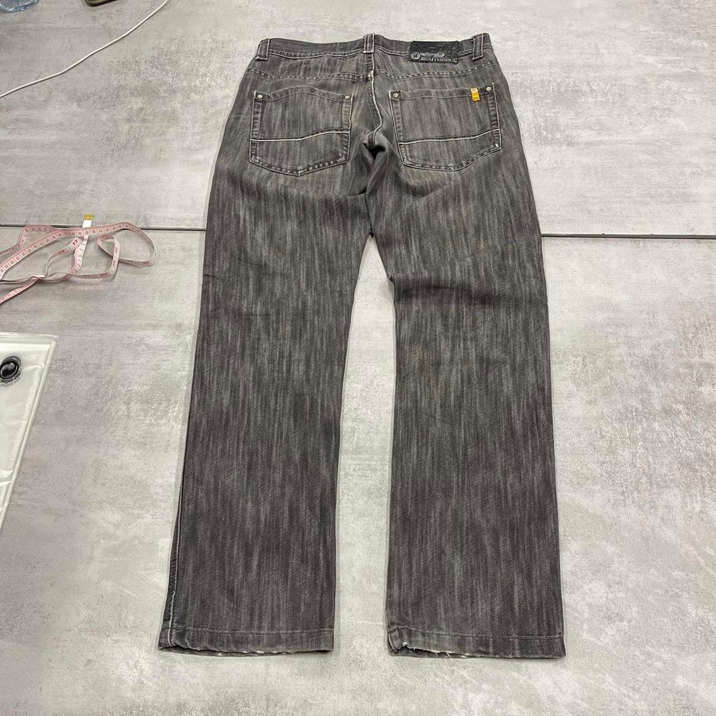 Grey Southpole jeans W32L32 Y2K straight leg 90s style stich detail