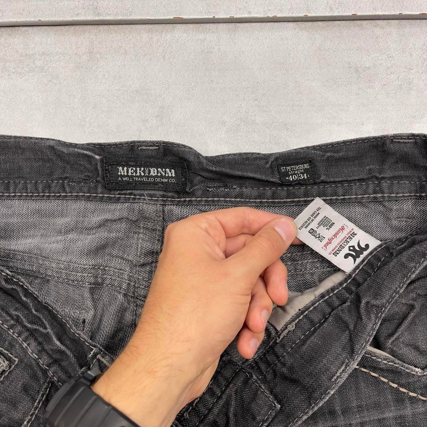 Black embroidered MEK DNM jorts W38