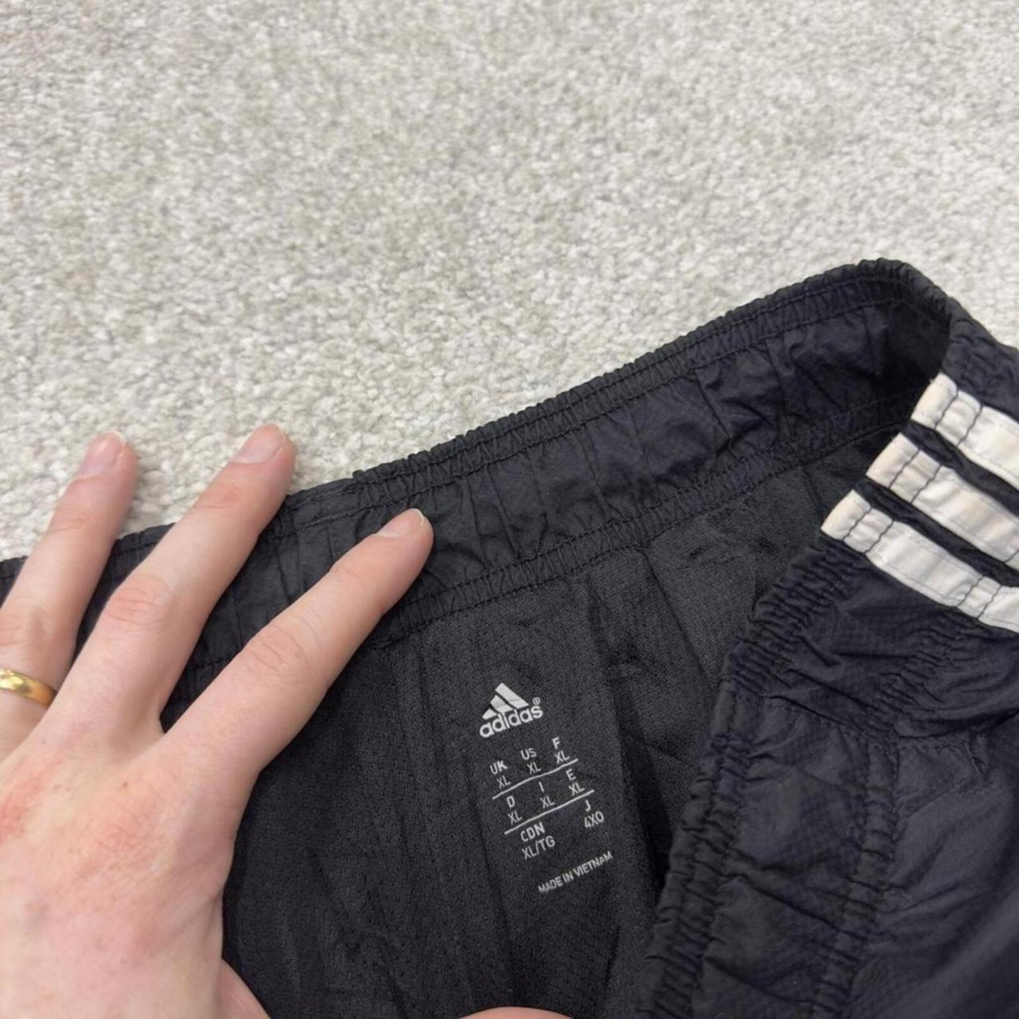 Y2K Adidas tracksuit bottoms black Mesh lined side stripe track pants
