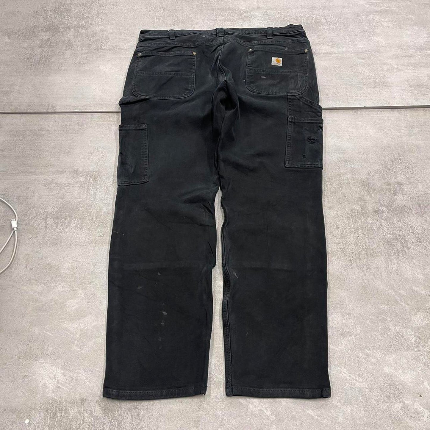 Black double knee Carhartt Carpenter pants size 14 straight fit cargo trousers