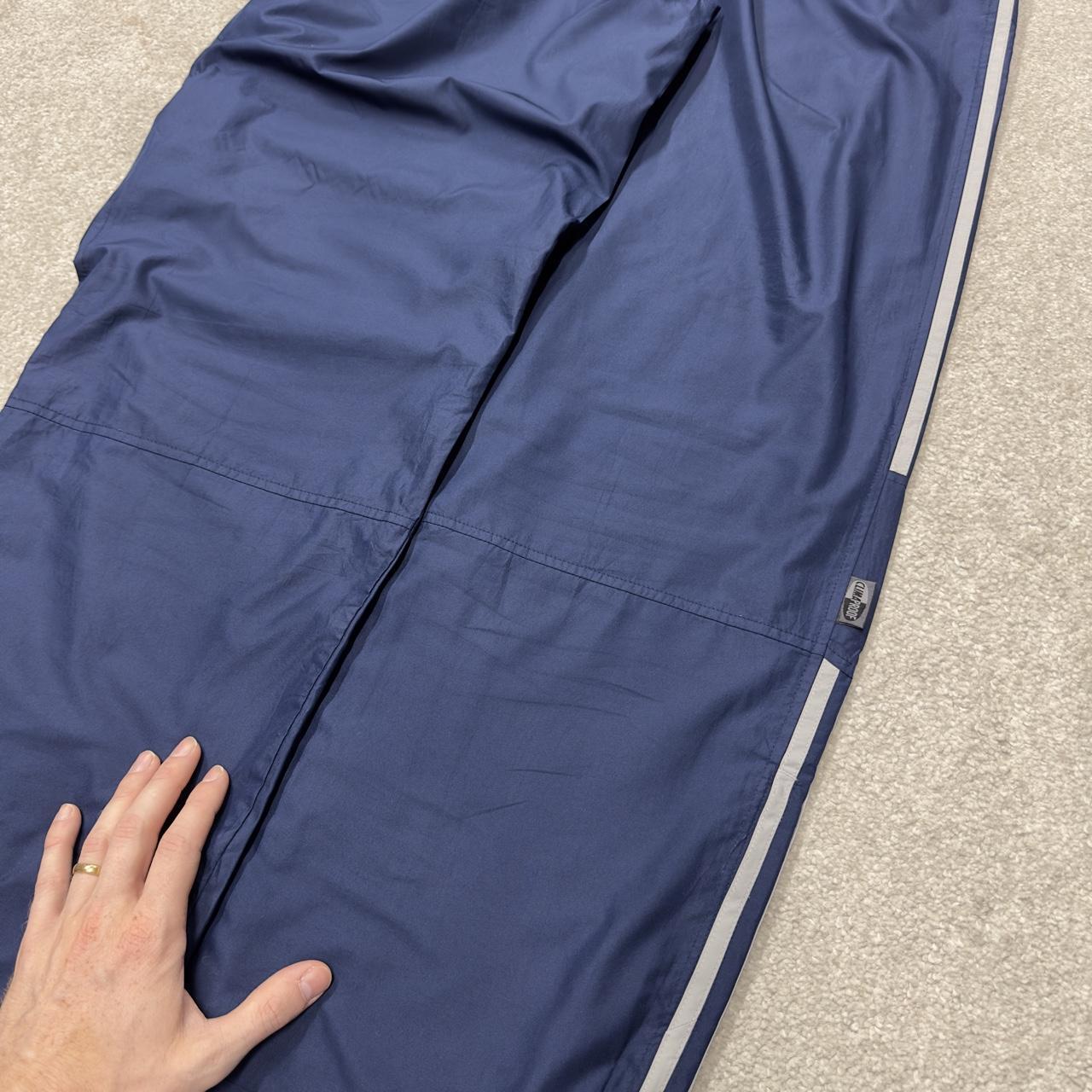 Baggy Y2K Adidas tracksuit bottoms navy L Wide leg mesh lined side stripe embroidered track pants