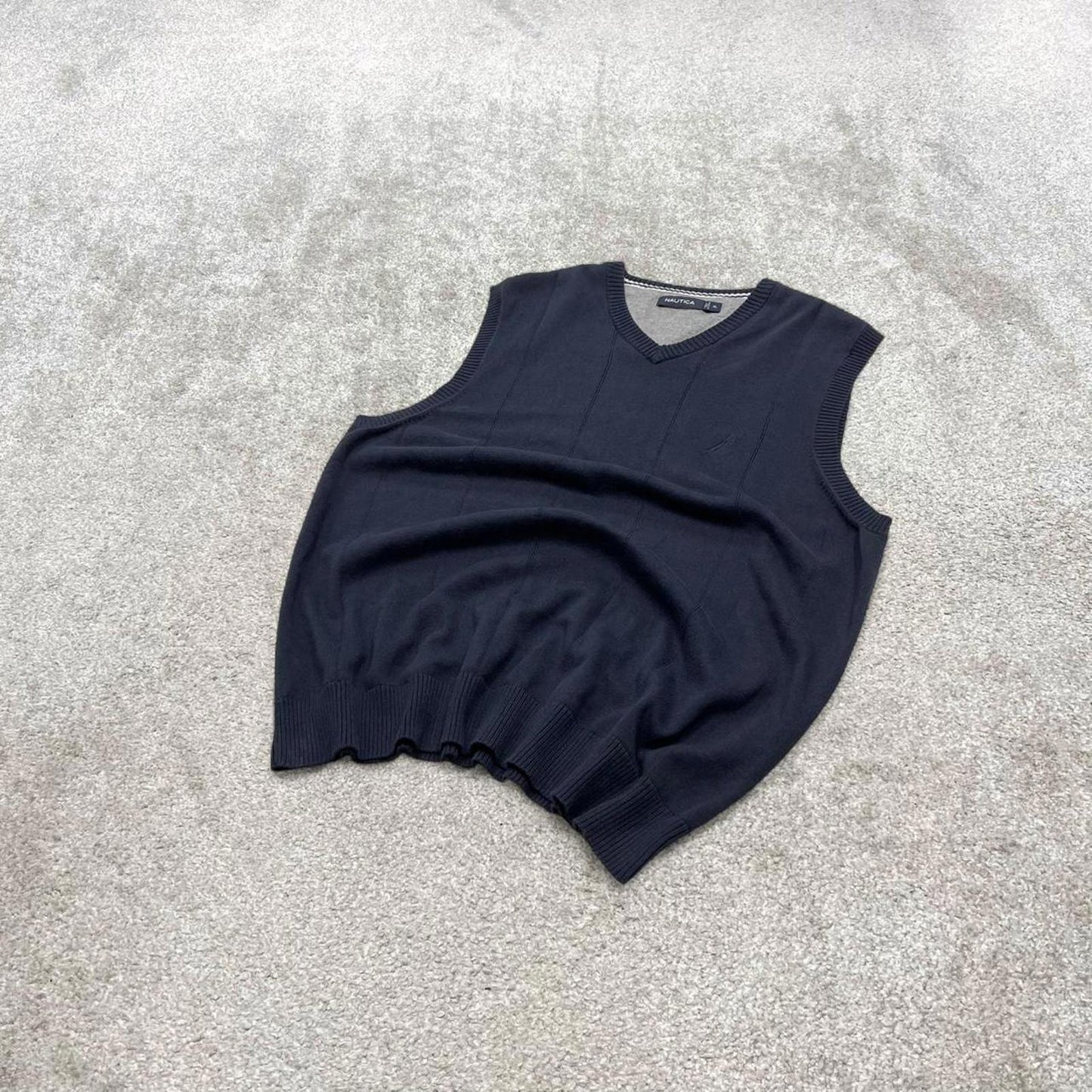 Y2k Nautica knit sweater vest XL men's navy knitted grandad V neck pull over y2k 00s style