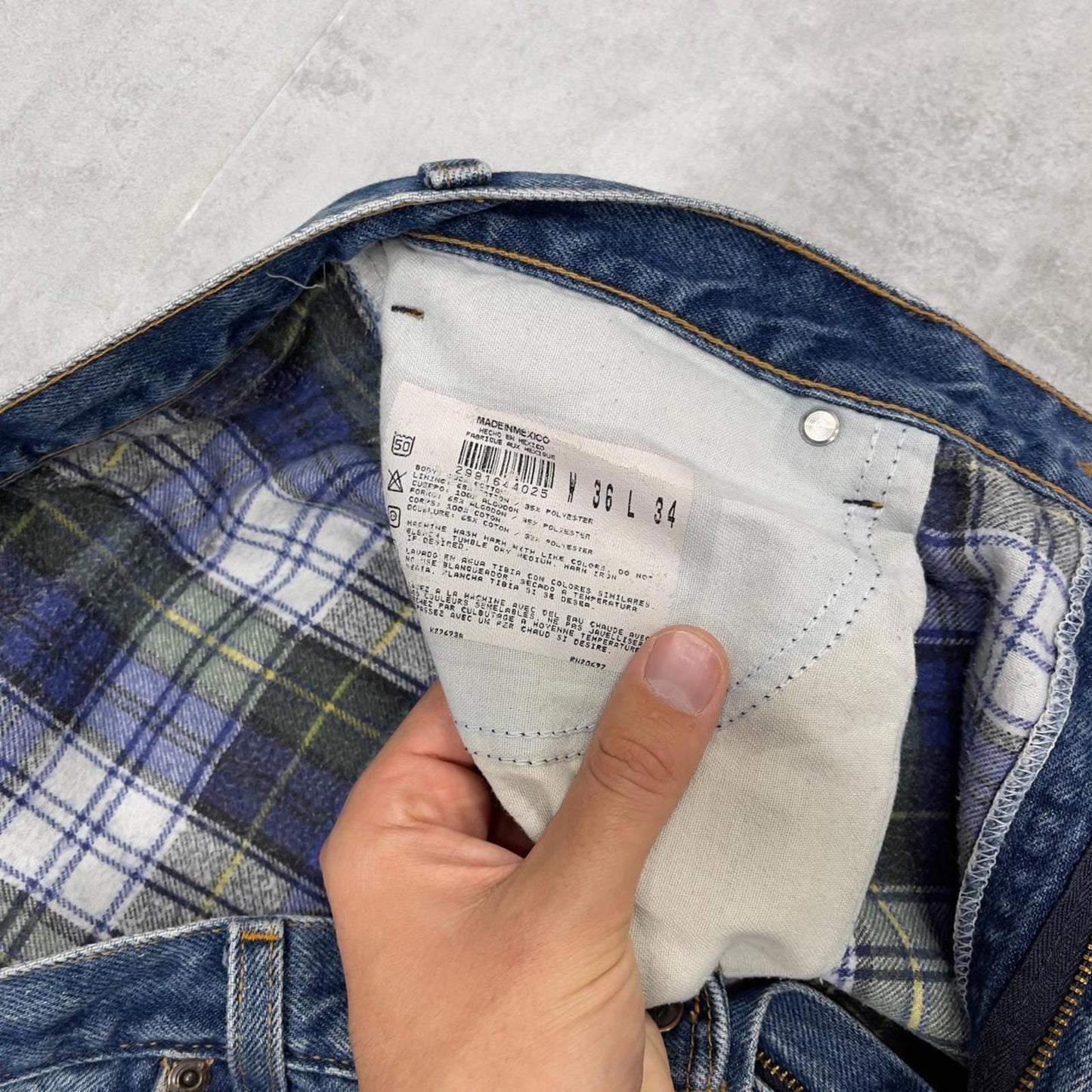 Dickies jeans W34L34 loose blue denim 90s style skater jeans flannel lined