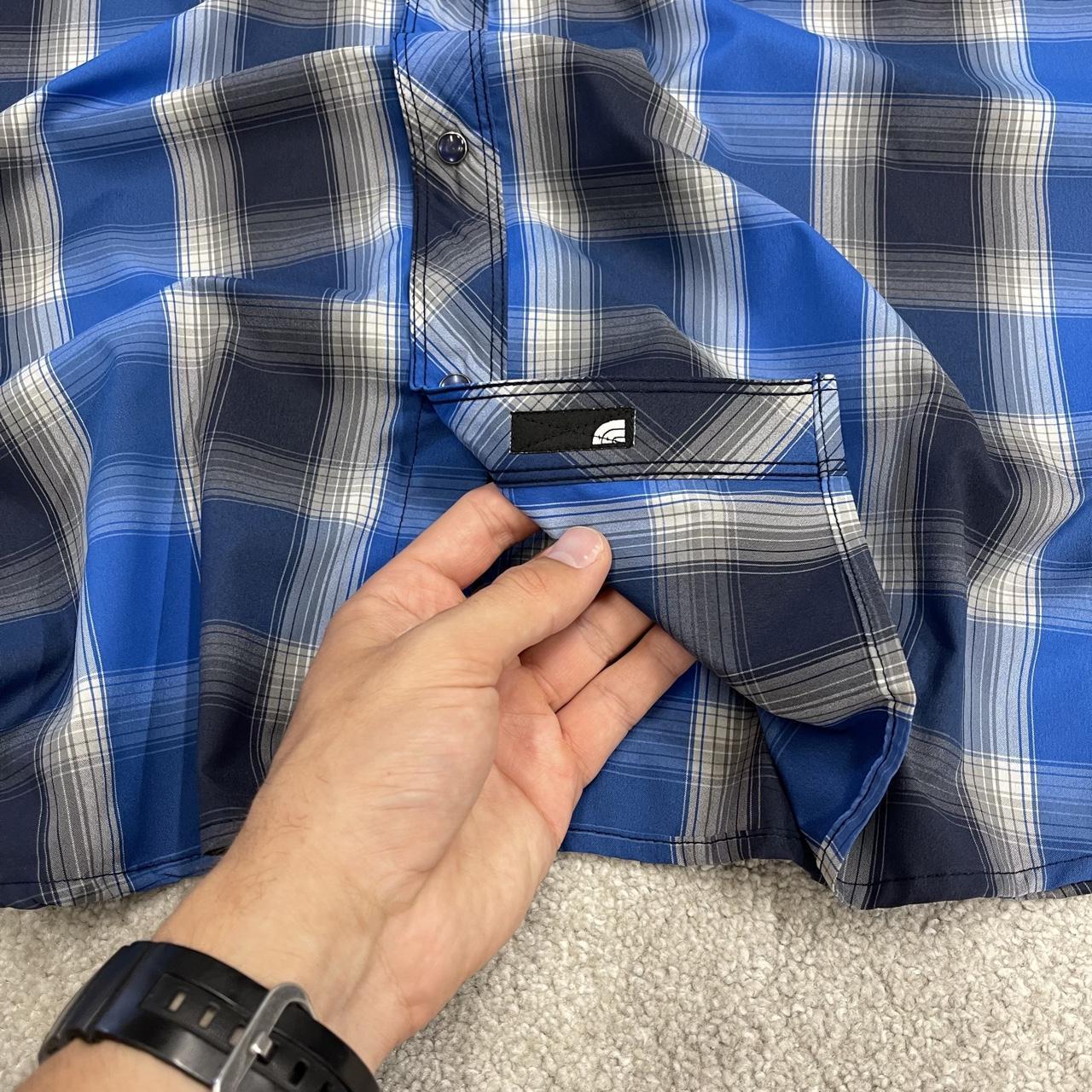 North face checkered short sleeve shirt y2k blue TNF festival surf style check shirt button summer
