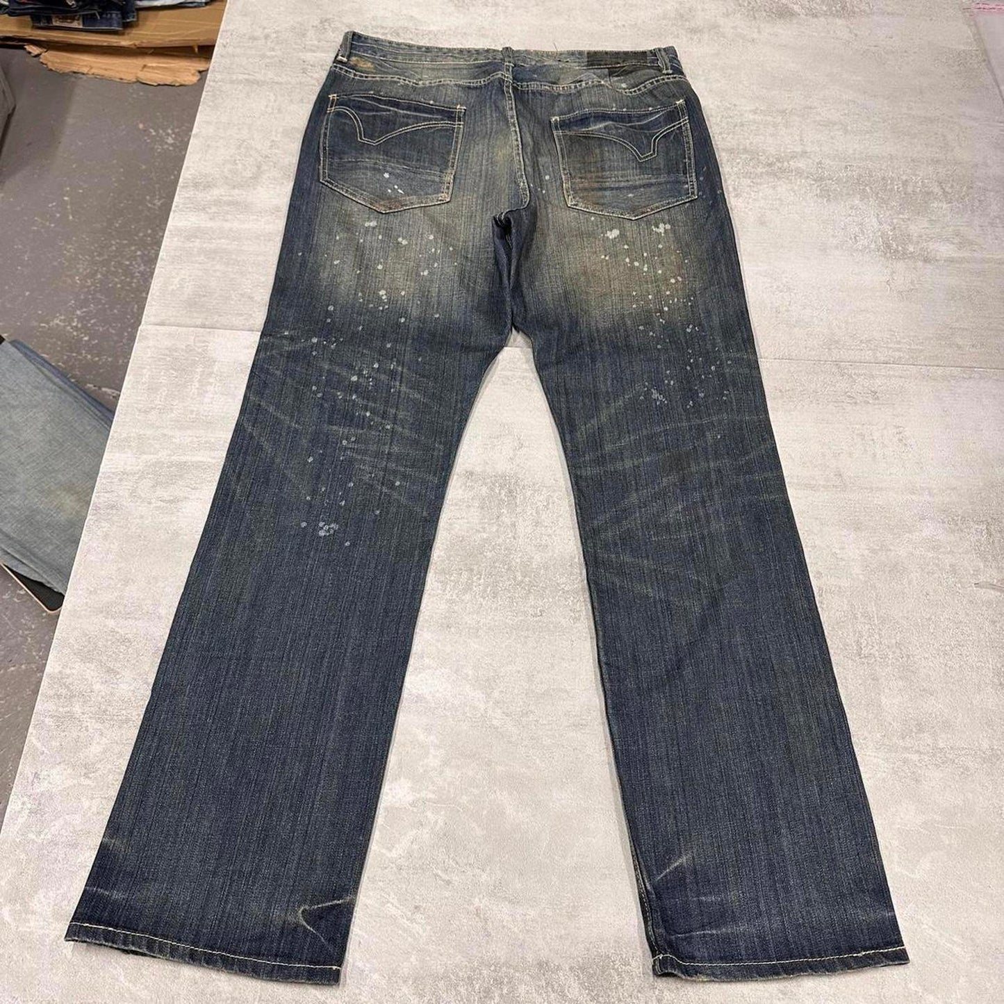 Blue Sean John jeans W38 loose denim y2k hip hop distressed chain design