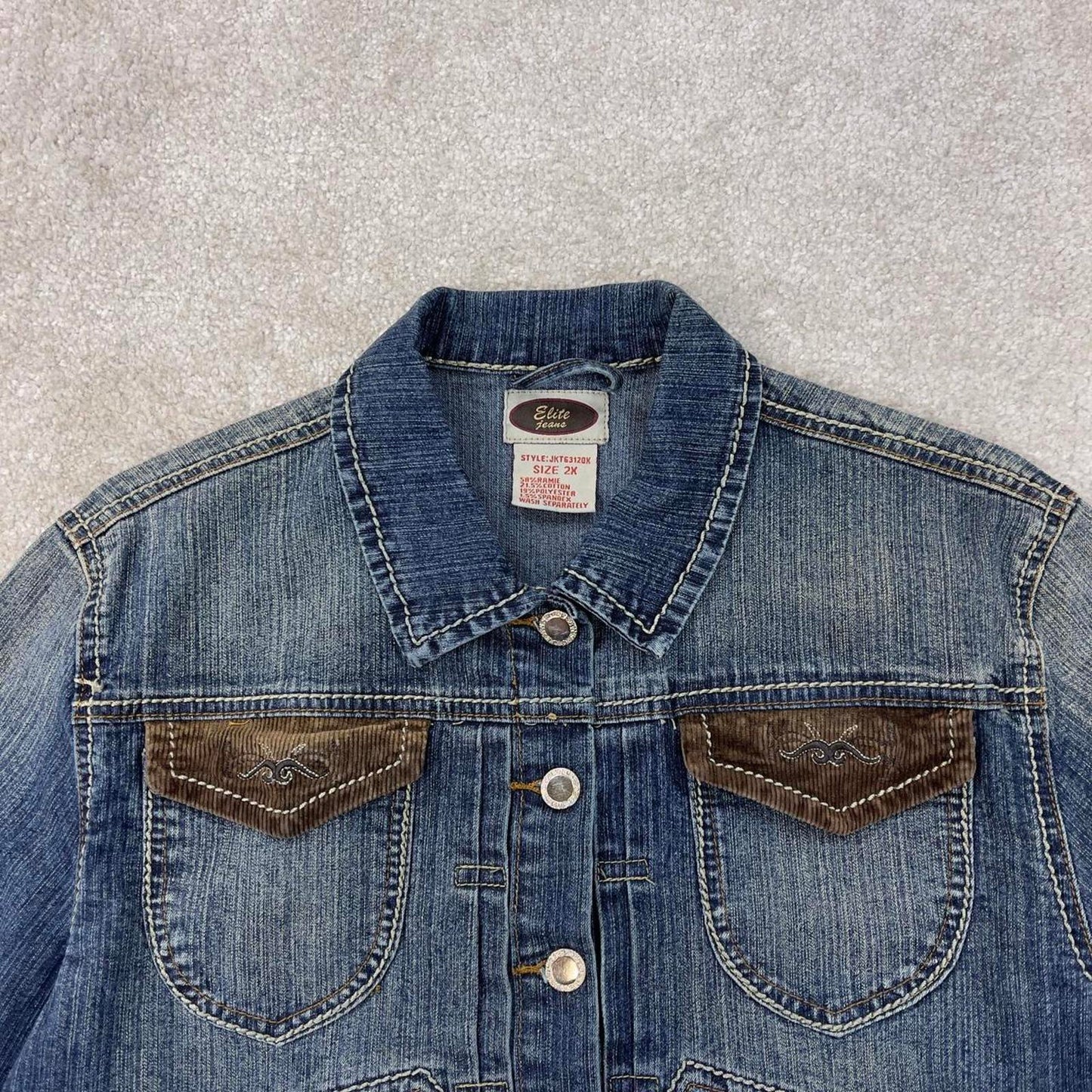 Elite Jeans denim jacket 2X women's blue western Cinch denim cowgirl cropped jacket