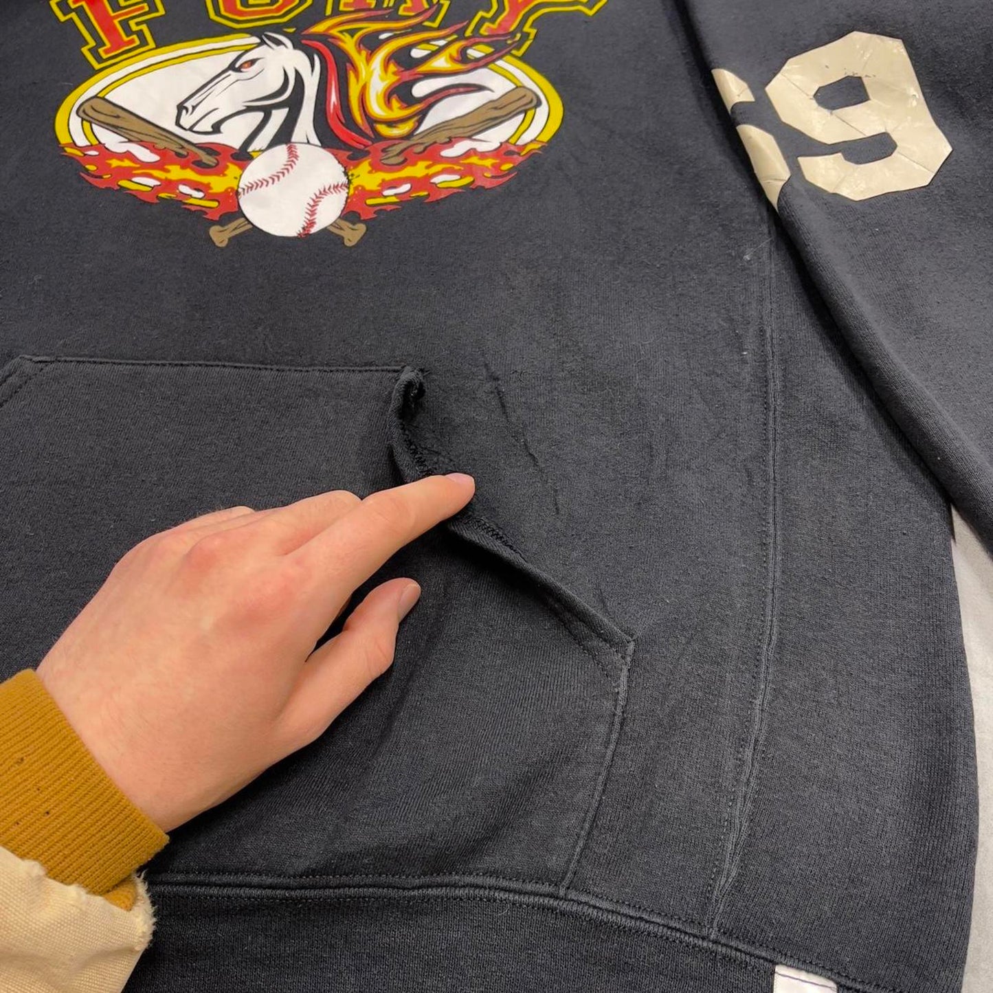 Black Russell Athletic hoodie Large Thick pullover jumper FURY baseball