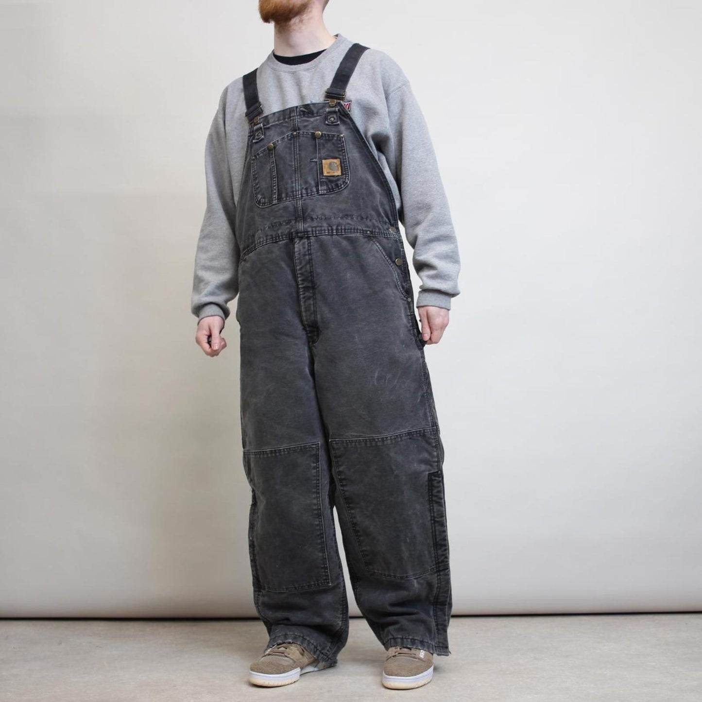 Mens Black Carhartt overalls W40 L28 baggy canvas 90s style carpenter dungarees