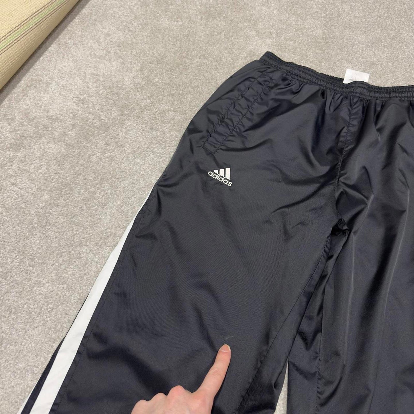 Y2K Adidas tracksuit bottoms black Loose embroidered mesh lined striped track pants